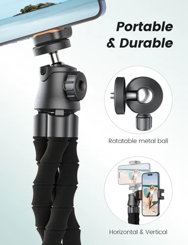Vista 5 de Trípode para teléfono con luz y control remoto, rotación de 360° para uso en viaje