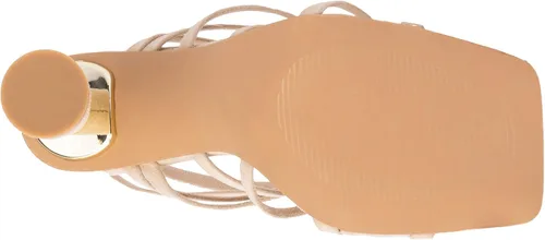 Vista 7 de Olivia Miller Nia - Zapatos de mujer de ante sintético a la moda para fiesta, con tiras finas, con cordones y puntera cuadrada abierta, tacón medio