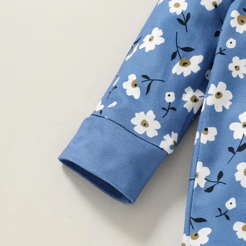 Vista 6 de CBHAIBLYD Ropa para bebé recién nacida, mameluco con volantes, manga larga, floral, traje de otoño con diadema