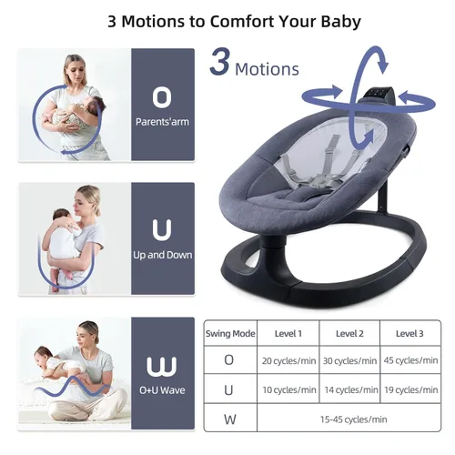Vista 3 de VaVaSoo Columpio eléctrico 2 en 1 para bebé, asiento para niños pequeños de hasta 66 libras, soporte de doble brazo para mayor estabilidad, 3