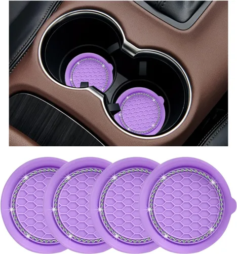 Vista 7 de Ziciner 2 portavasos para automóvil, 3.15 pulgadas, de silicona, antideslizante, con inserción automática, tapete de cristal con diamantes