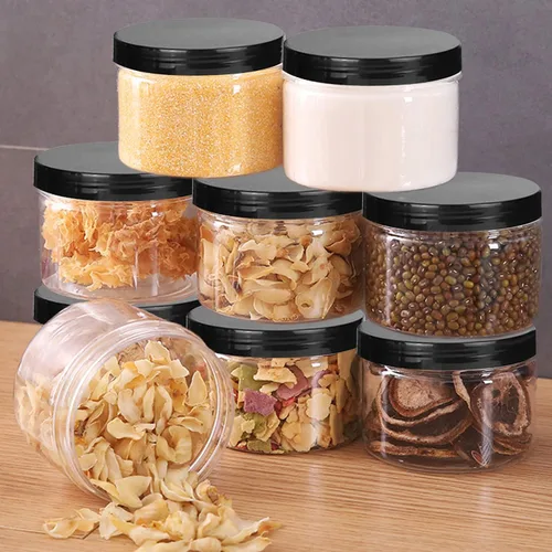 Vista 3 de Lainrrew 12 tarros de plástico de 8 onzas con tapas, recipientes de plástico transparente para almacenamiento de limo, tarros redondos