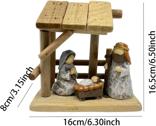 Vista 3 de Estatua de belén de Navidad, adorno de mesa, delicado, coleccionable, decoración navideña, escultura de resina de madera para estante del hogar
