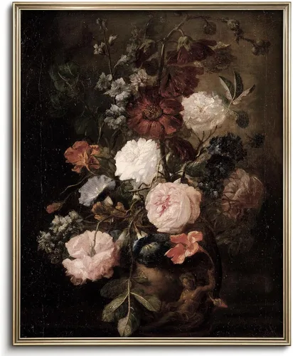 Vista 54 de Pintura vintage de paisaje de campo de flores silvestres, arte de pared de paisaje rural de granja, impresión artística de paisaje de jardín