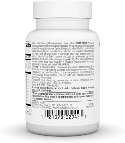 Vista 3 de Source Naturals BerberTrim, Complejo de Berberina para el Control de Peso*, Cápsulas Vegetarianas (45)