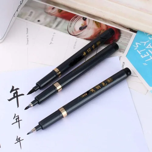 Vista 6 de Maxmartt 3 bolígrafos de tinta de artista de 3 tamaños para escribir dibujo, caligrafía china japonesa, shodo, pincel de tinta, bolígrafo de tinta