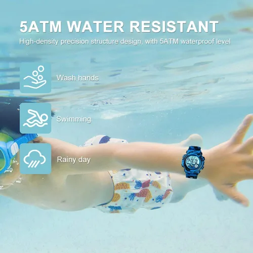 Vista 6 de GOLDEN HOUR Relojes para niños, deportes digitales, impermeables, para niños y niñas, para exteriores, alarma de 1224 horas, retroiluminación