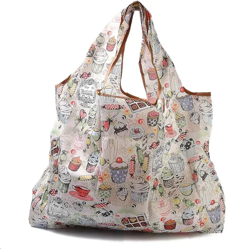 Vista 10 de BEEFLYING Bolsas de comestibles plegables, de nailon, ecológicas y reutilizables, impermeables, bolsas de la compra plegables