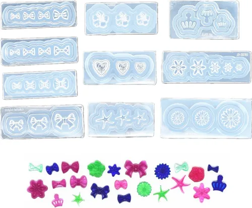 Vista 6 de Paquete de 10 moldes de silicona para arte de uñas, moldes decorativos de resina, plantillas de arte de uñas, herramienta de curación principal