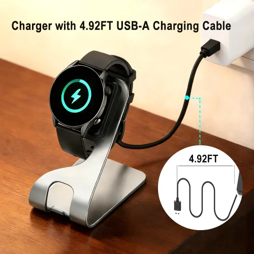 Vista 4 de Base de carga de cable USB para Amazfit GTR 3, GTS 3, GTS 4, GTR 4 plateado