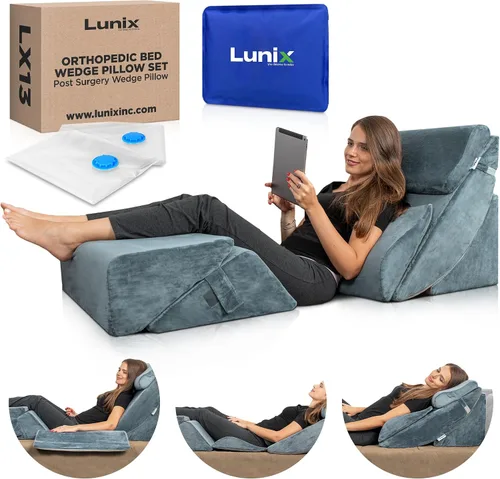 Vista 2 de Lunix LX13 Juego de 6 almohadas de cuña azul marino y funda de repuesto blanca