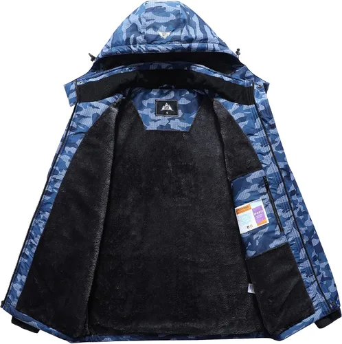 Vista 3 de Chaqueta de esquí impermeable para hombre, resistente al viento, cortavientos, abrigo de nieve cálido con capucha