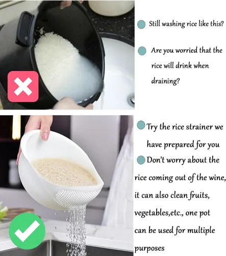 Vista 4 de Colador de arroz 2 en 1, cesta de filtro de limpieza de verduras y frutas, 2 piezas resistentes y fáciles de usar accesorios de herramientas de Azul