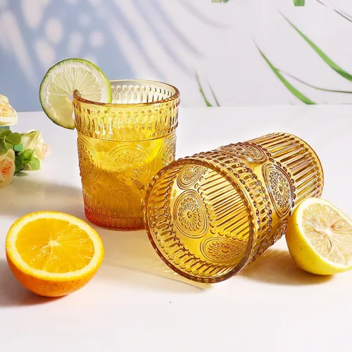 Vista 3 de Loivttvv Juego de 12 vasos vintage para beber, vasos highball de 12 oz y vasos de cristalería acanalados en relieve de 9 oz para cóctel de Acción