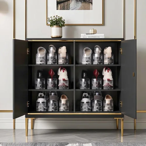 Vista 7 de Organizador de ranuras para zapatos, paquete de 10 unidades, apiladores de zapatos, 3 niveles ajustables, ahorro de espacio del 50%, soportes