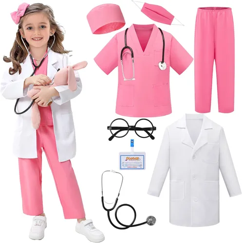Vista 7 de FUNSENLY Disfraz de Doctor para Niños - Conjunto de Disfraces de 8 Piezas para Niños, Disfraces de Halloween para Niños Pequeños para Niñas y Niños
