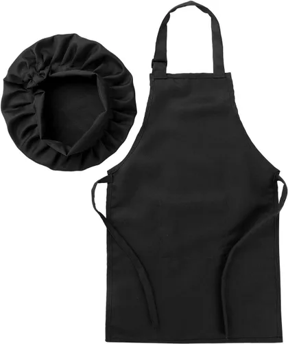 Vista 5 de ranrann Conjunto de delantal de chef para niños y niñas, delantales de cocina para cocinar, hornear, entrenamiento, disfraz