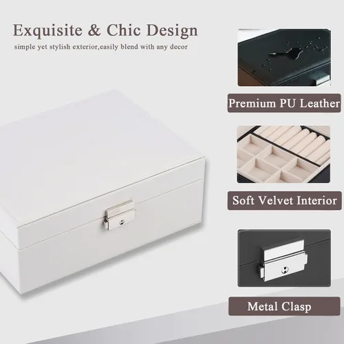 Vista 4 de YEEKEN Joyero para mujeres niñas novia esposa caja organizadora de joyas grande de 2 capas regalo ideal de piel sintética con bandeja extraíble