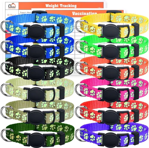 Vista 11 de GAMUDA 12 collares reflectantes para identificación de cachorros, juego de nailon suave, bandas de arena con hebilla ajustable con 2 gráficos