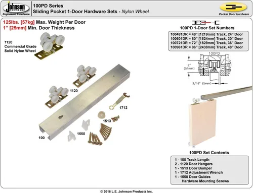 Vista 5 de Johnson Hardware Herrajes para puerta corredera o de bolsillo de grado comercial 100PD (48")