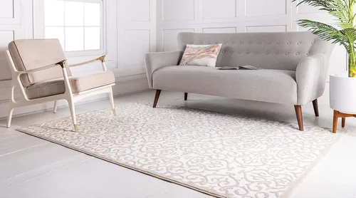 Vista 3 de Unique Loom Rushmore Collection Johnson - Alfombra rectangular de 5 pies 1 pulgada x 8 pies, color blanco nieve/beige