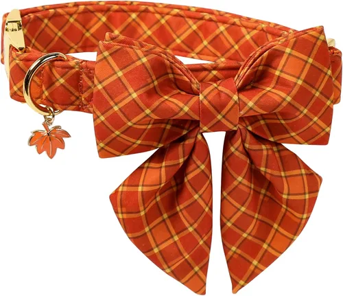 Vista 50 de DOGWONG Collar de otoño para perro con lazo, collar de moño para perro de Acción de Gracias, collar ajustable de algodón de otoño con hoja de arce