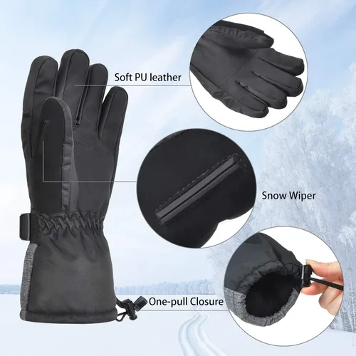 Vista 3 de Solaris Guantes de esquí impermeables para hombres y mujeres, guantes de invierno cálidos y acogedores 3M Thinsulate para esquí, snowboard, pala