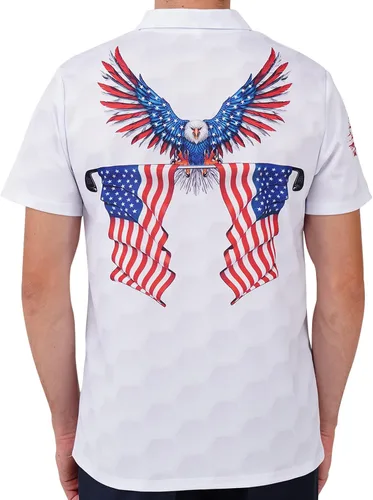 Vista 4 de PAGYMO Camisas de golf para hombre, divertidas camisas de golf para hombres, camisas polo hawaianas para hombres, camisa patriótica con estampado
