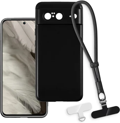 Vista 7 de Estuche y correa de muñeca para Pixel 8 - transparente+negro Funda protectora 2 en 1 para teléfono de 6.2 pulgadas con cordón desmontable y Funda