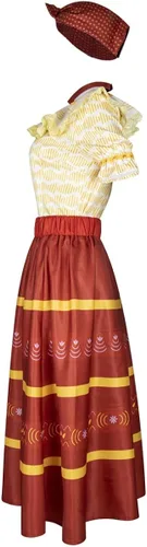 Vista 4 de GAUWEAN Dolores - Disfraz Madrigal vestido de manga corta para mujer falda con collar para la cabeza trajes de Halloween para adultos