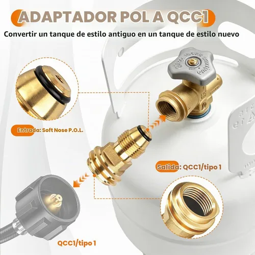 Vista 2 de Adaptador de tanque de propano POL a QCC1, adaptador de propano antiguo a