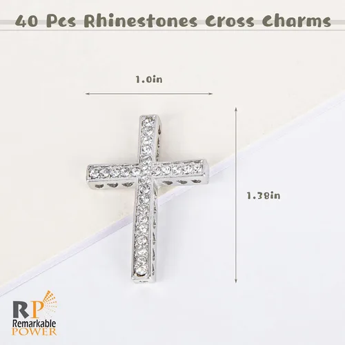 Vista 7 de Colgante de cuentas de plata con dije de cruz de diamantes de imitación para pulsera y joyería