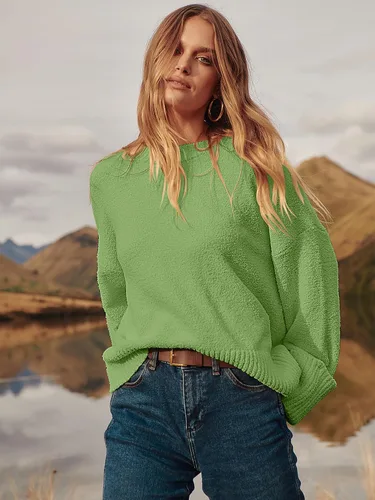 Vista 86 de LOGENE Suéter de gran tamaño para mujer, cuello redondo, manga larga, suave, mullido, suéter de punto 2025 para otoño e invierno