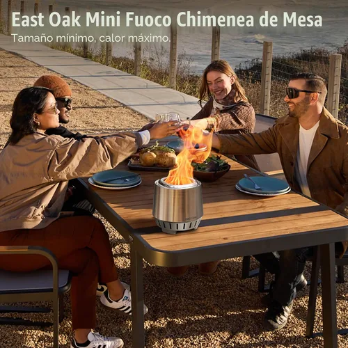 Vista 8 de East Oak Fuoco - Fogón de Mesa Sin Humo Bandeja de Cenizas 3 en 1 Fogón Portátil para Madera y Pellets Acero Inoxidable Quema 120% Más