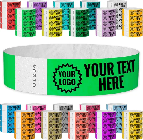 Vista 27 de Tyvek - Pulseras personalizadas de 3/4 de pulgada para eventos - Personalizadas con imagen o logotipo (tipo papel) Personalize w/ Clipart Text &