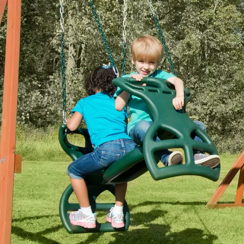Vista 5 de Gorilla Playsets 04-0037-G Columpio de planeador de doble paseo espalda con espalda tándem, verde, cadenas recubiertas de plástico verde, columpio