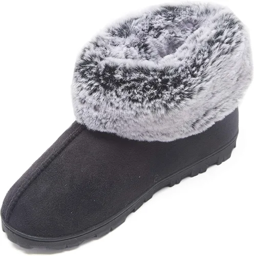 Vista 6 de Jessica Simpson - Pantuflas para mujeres y niñas tipo botín de microgamuza con piel sintética y suela para interiores y exteriores, pantuflas