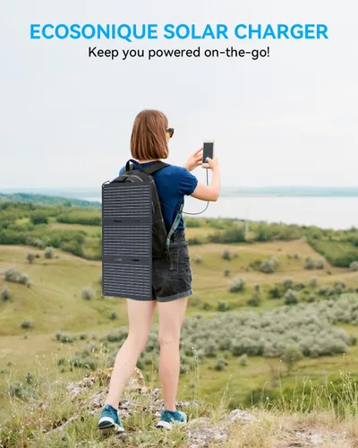 Vista 5 de Ecosonique - Cargador solar portátil de 30 W, paneles solares plegables con USB C USB A ETFE impermeable para camping senderismo compatible