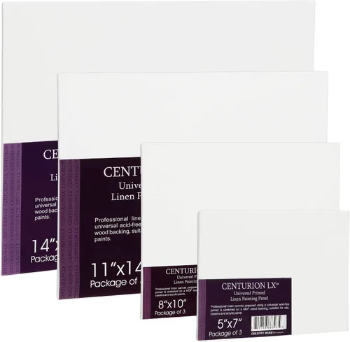 Vista 3 de Centurion All-Media - Paneles de lino imprimado – Paquete múltiple pequeño de 9 a 11 oz tableros de lienzo imprimados universales para pintar