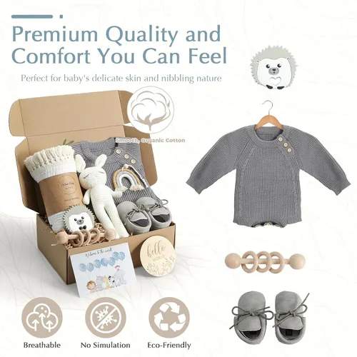 Vista 2 de meloom Set de regalo para bebé, caja de regalo para recién nacido, boho, género neutro, unisex, artículos esenciales para bebés, regalos de baby
