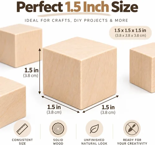 Vista 2 de Paquete de 32 bloques de madera sin terminar de 1.5 pulgadas, cubos