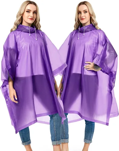 Vista 58 de Paquete de 2 ponchos de lluvia para adultos, reutilizables, impermeables, de supervivencia, emergencia, resistente, con capucha con cordón