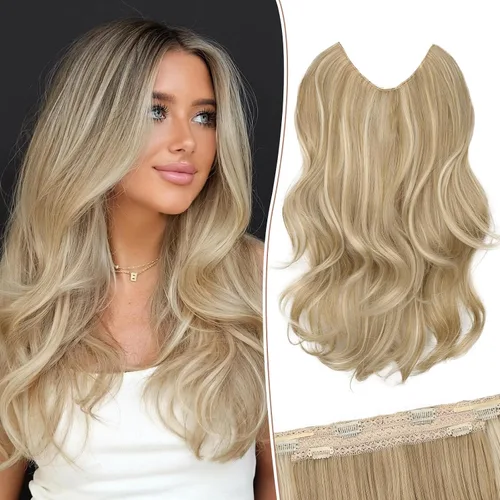 Vista 10 de KooKaStyle Extensiones de Cabello con Alambre Invisible, Largas, Lacias, en Capas, Sintéticas con Alambre Transparente, Tamaño Ajustable, 6 Clips