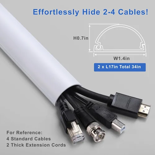 Vista 8 de ZhiYo - Ocultador de cable de 34 pulgadas para 2-4 cables de TV de pared, 1.4 pulgadas de ancho x 0.7 pulgadas de alto, color blanco Split-Hinge