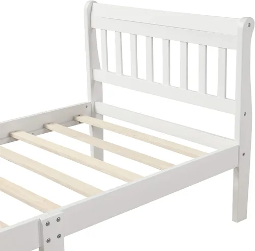Vista 4 de SOFTSEA Marco de cama de tamaño individual, marco de cama de plataforma de madera moderna con cabecera y estribo
