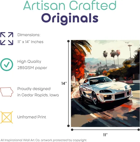 Vista 2 de Inspirational Wall Art Co. - Confident Póster Toyota Supra 1994 - Póster de automóvil para habitación de niños - Decoración de pared del automóvil