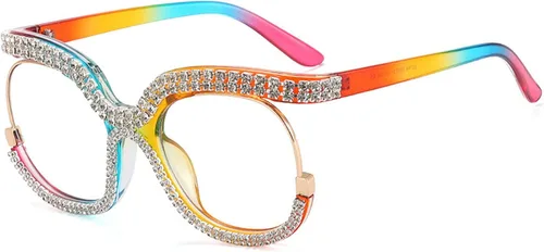 Vista 8 de Gafas de lectura con diamantes de imitación vintage estilo punk cuadrado de gran tamaño con marco de metal Negro