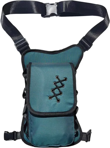 Vista 8 de Bolsa Cangurera Larswon con Ajuste en Muslo y Cintura, Riñonera Táctica, Bolsa para Motocicleta Impermeable A- Verde Ejército