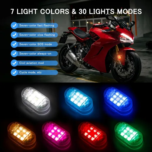 Vista 2 de SEISSO 8-Pack de luces estroboscópicas LED inalámbricas con control remoto anticolisión, carga USB, luces de advertencia de peligro, kit de luces