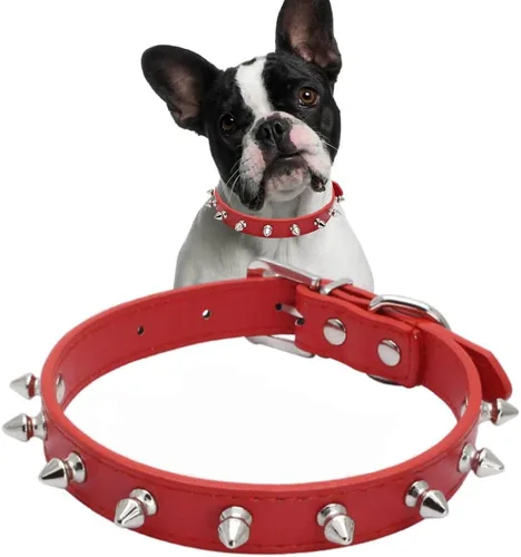 Vista 11 de Collares con púas para perros pequeños, collar de gato con punta de remache, collar de piel sintética con tachuelas, collar para cachorros